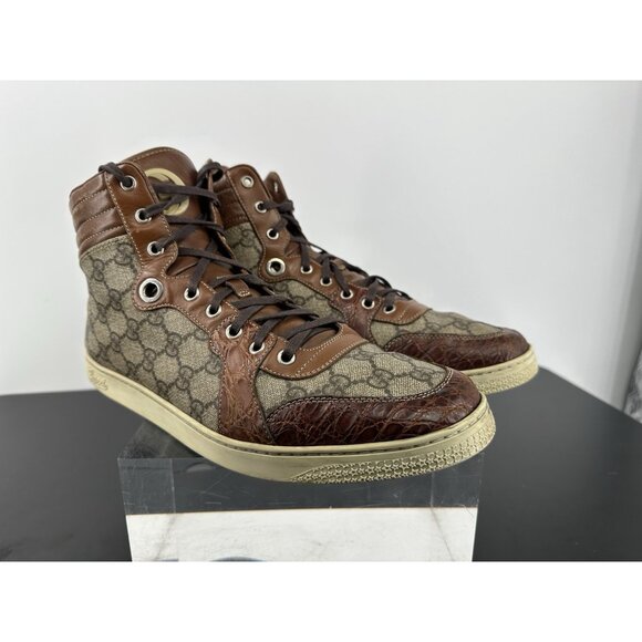 Gucci High Top Crocodile trim Brown Guccisima 10.5/11-USA - Picture 2 of 15